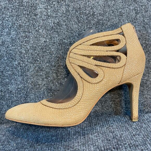 Anthropologie Lien Do Size 9 Lindeza Tan Leather Suede Pumps Heels Ankle Cut Out